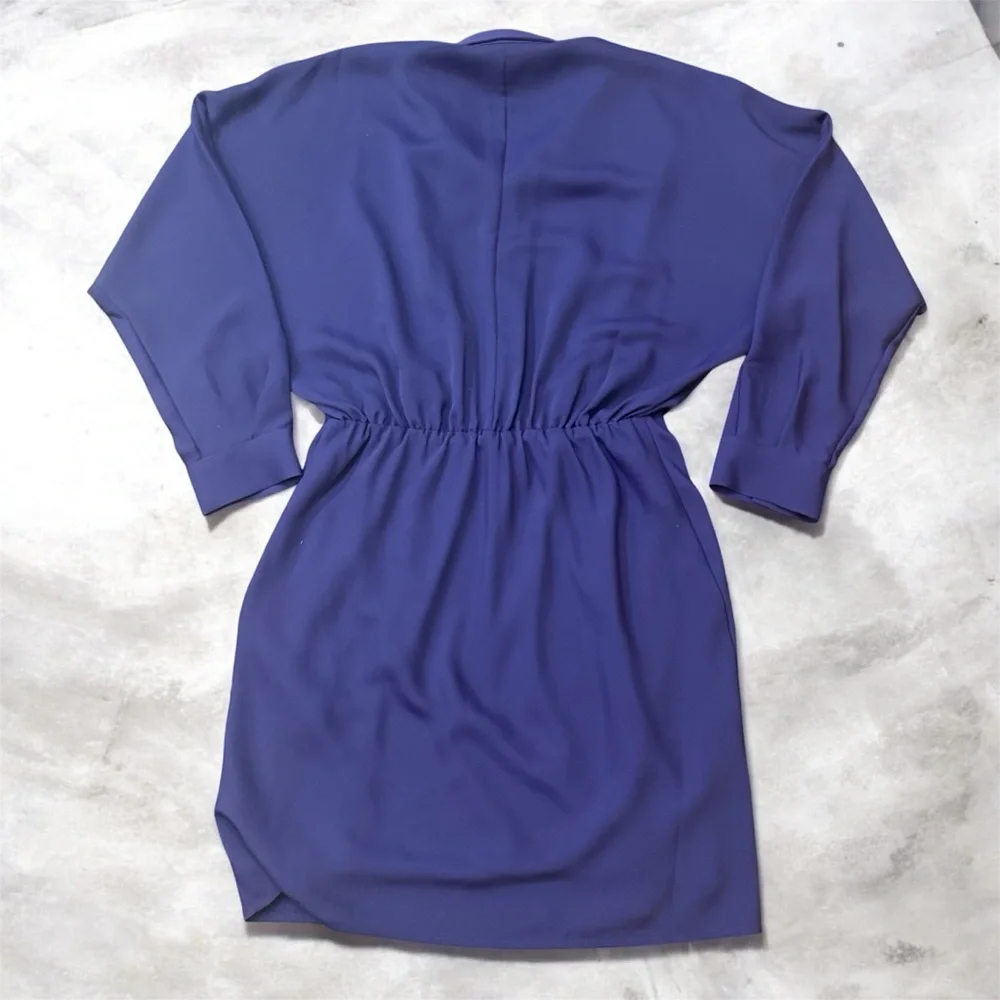 Express Collared Half Button Up Mini Portofino Shirt Dress in Deep Purple